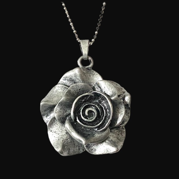 Silver Tone Rose Pendant With Sterling Silver Chain - Picture 7 of 7